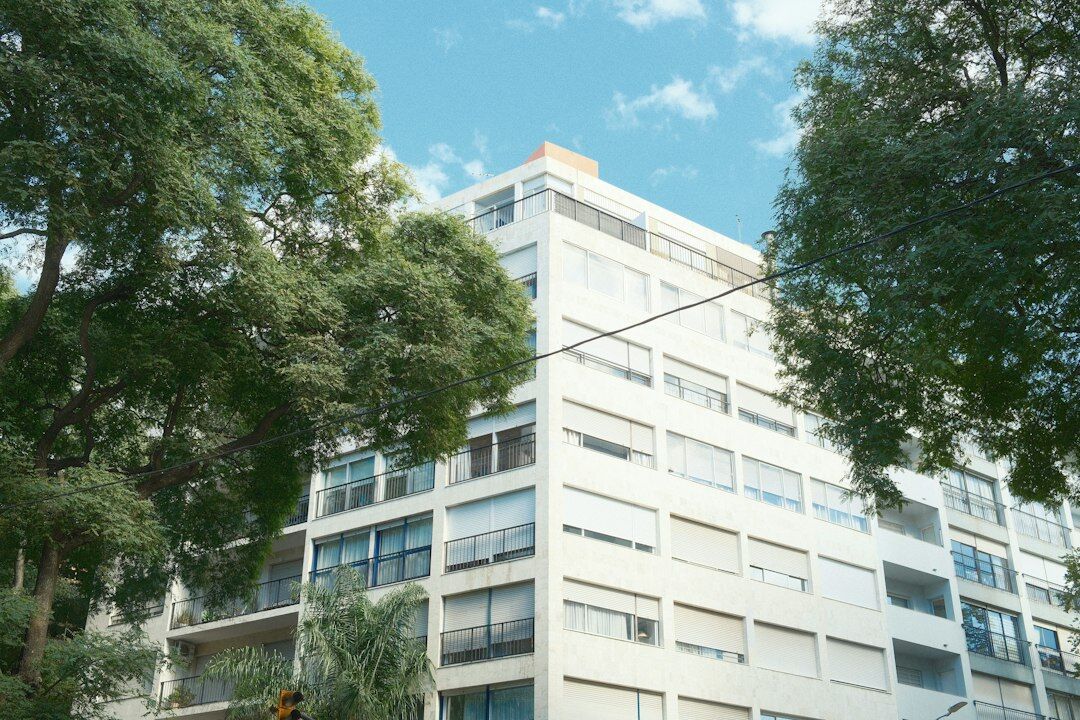 Modern office building exterior in Montevideo