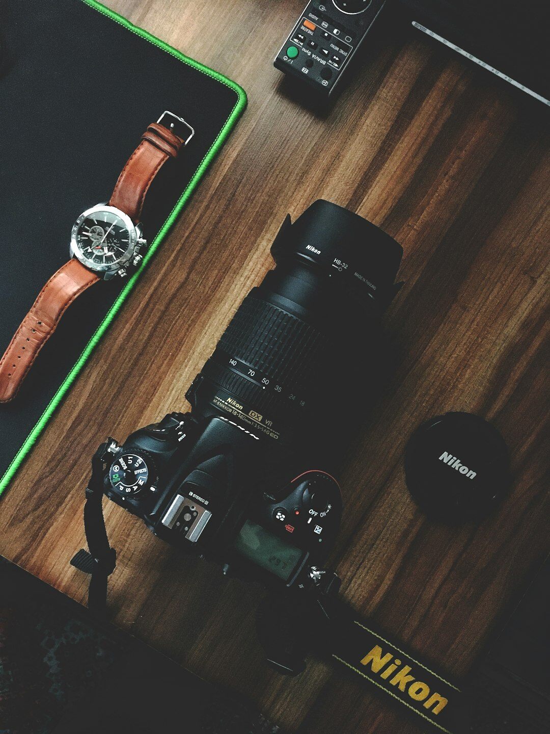 Professional camera and photography equipment on a desk